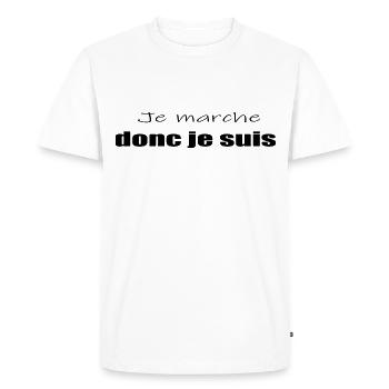 Tshirt Marche Humour Je Marche Donc Je Suis - T-shirt Premium bio Homme - blanc - Devant - Nico (187cm)