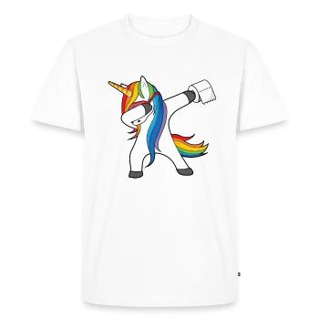 Papier toilette licorne tamponnant motif drôle de licorne - T-shirt Premium bio Homme - blanc - Devant - Nico (187cm)
