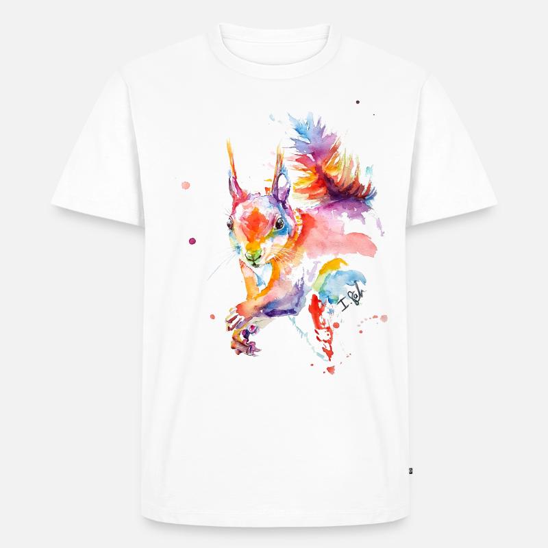 Buntes Aquarell Eichhörnchen - Männer Premium Bio T-Shirt - Weiß