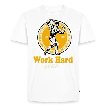 Bodybuilding Sport de musculation - Work Hard Ever - T-shirt Premium bio Homme - blanc - Devant - Nico (187cm)