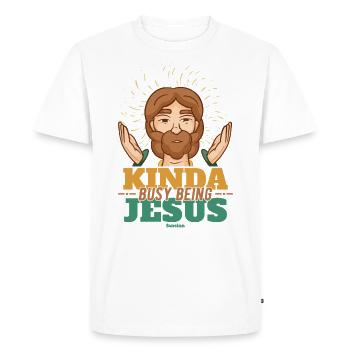 Un peu occupé à être Jésus - T-shirt Premium bio Homme - blanc - Devant - Nico (187cm)