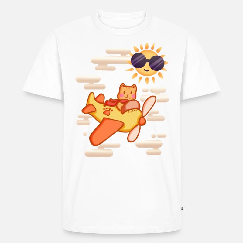 Pilot Katze Himmel - Männer Premium Bio T-Shirt - Weiß