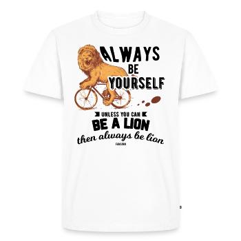 Lion on the bike - Men's Premium Organic T-Shirt - white - Front - Nico (187cm)