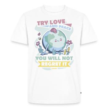 Earth Blue Planet Love Peace - Men's Premium Organic T-Shirt - white - Front - Nico (187cm)