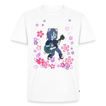 Cat joue de la guitare dans le pré - T-shirt Premium bio Homme - blanc - Devant - Nico (187cm)