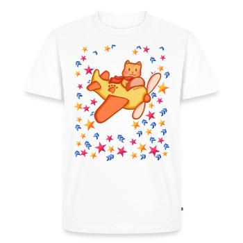 Pilote de chat dans le ciel étoilé - T-shirt Premium bio Homme - blanc - Devant - Nico (187cm)