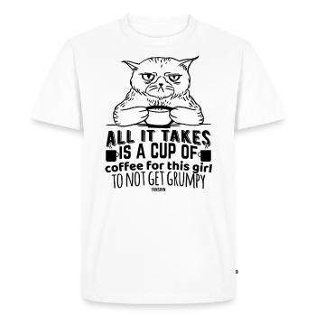 Café chat mauvaise humeur - T-shirt Premium bio Homme - blanc - Devant - Nico (187cm)