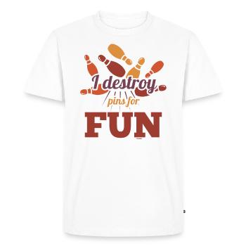 Je détruis des quilles pour m’amuser en jouant aux quilles - T-shirt Premium bio Homme - blanc - Devant - Nico (187cm)