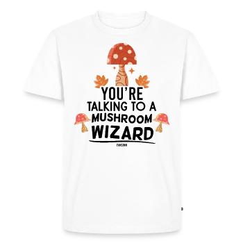 Cueillette et cuisson des champignons - T-shirt Premium bio Homme - blanc - Devant - Nico (187cm)