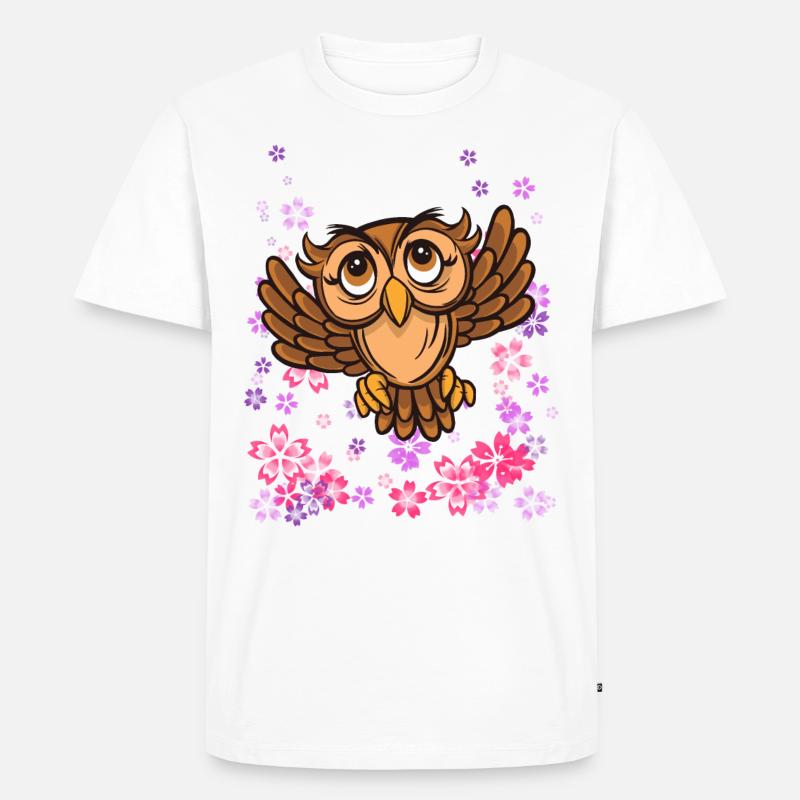braune Eule mit Blumen - Männer Premium Bio T-Shirt - Weiß