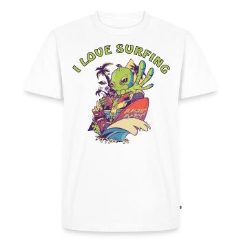 Alien loves to surf on holiday by the sea - Men's Premium Organic T-Shirt - white - Front - Nico (187cm)