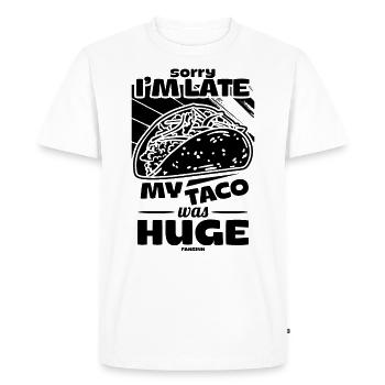 Désolé d’être en retard, mon taco était énorme - T-shirt Premium bio Homme - blanc - Devant - Nico (187cm)