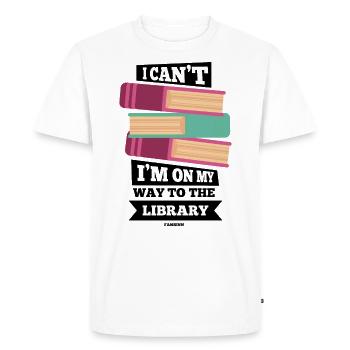 Je ne peux pas Je suis en route pour la bibliothèque - T-shirt Premium bio Homme - blanc - Devant - Nico (187cm)