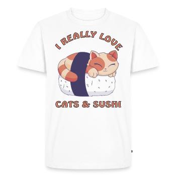 J’adore les chats et les sushis - T-shirt Premium bio Homme - blanc - Devant - Nico (187cm)