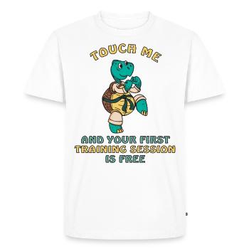 Touchez-moi et votre première séance d’entraînement est k - T-shirt Premium bio Homme - blanc - Devant - Nico (187cm)