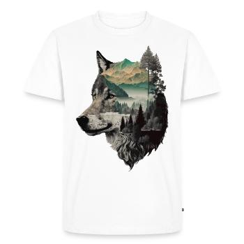 Wolf Wolf’s Head Nature Wilderness Forest Trees Art - T-shirt Premium bio Homme - blanc - Devant - Nico (187cm)