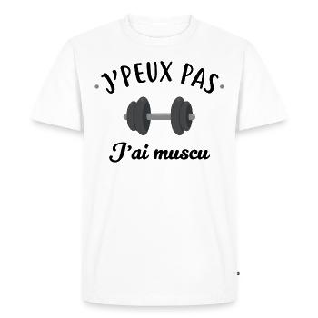 J'peux pas j'ai muscu - T-shirt Premium bio Homme - blanc - Devant - Nico (187cm)