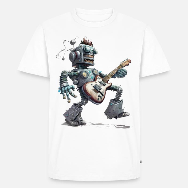 Roboter mit Gitarre - Männer Premium Bio T-Shirt - Weiß
