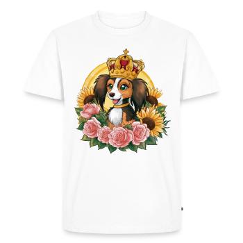Sweet Nederlandse Kooikerhondje with crown, roses - Men's Premium Organic T-Shirt - white - Front - Nico (187cm)