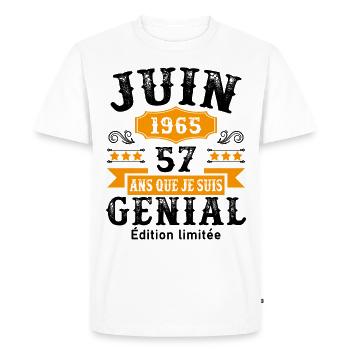 57 Ans Anniversaire Vintage Né(e) en Juin 1965 - T-shirt Premium bio Homme - blanc - Devant - Nico (187cm)