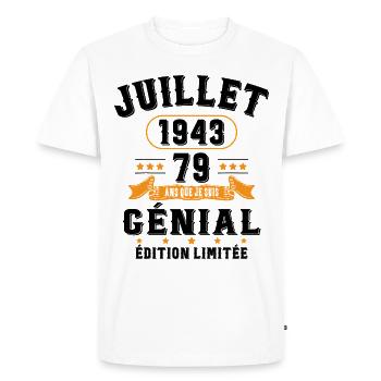 79 Ans Anniversaire Vintage Né(e) en Juillet 1943 - T-shirt Premium bio Homme - blanc - Devant - Nico (187cm)