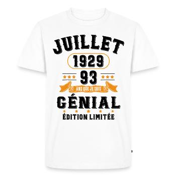 93 Ans Anniversaire Vintage Né(e) en Juillet 1929 - T-shirt Premium bio Homme - blanc - Devant - Nico (187cm)