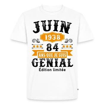 84 Ans Anniversaire Vintage Né(e) en Juin 1938 - T-shirt Premium bio Homme - blanc - Devant - Nico (187cm)