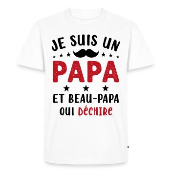 je suis un Papa et un Beau-Papa qui déchire - T-shirt Premium bio Homme - blanc - Devant - Nico (187cm)