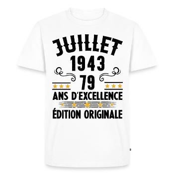 79 Ans Anniversaire Vintage Né(e) en Juillet 1943 - T-shirt Premium bio Homme - blanc - Devant - Nico (187cm)