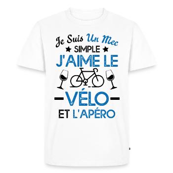 Je suis un mec simple j'aime le vélo et l'apéro - T-shirt Premium bio Homme - blanc - Devant - Nico (187cm)