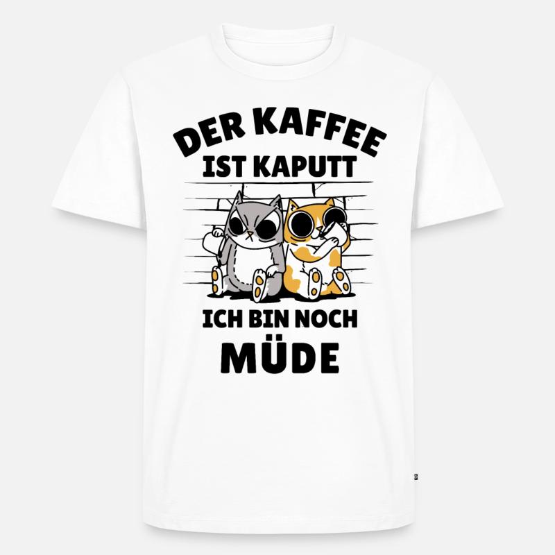 Kaffeetrinker Morgenmuffel Kaffeeliebhaber Katze - Männer Premium Bio T-Shirt - Weiß