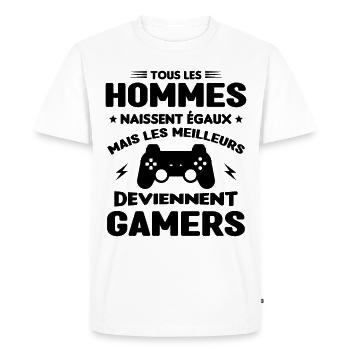 Tous Les Hommes Naissent Égaux - Meilleurs Gamers - T-shirt Premium bio Homme - blanc - Devant - Nico (187cm)