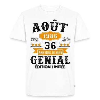 36 Ans Anniversaire Vintage Né(e) en Août 1986 - T-shirt Premium bio Homme - blanc - Devant - Nico (187cm)