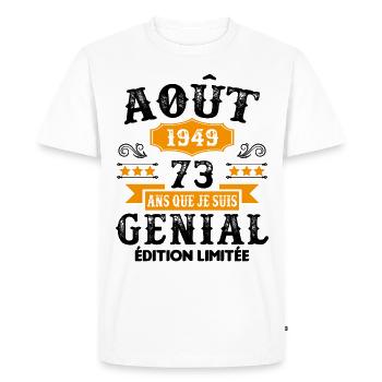 73 Ans Anniversaire Vintage Né(e) en Août 1949 - T-shirt Premium bio Homme - blanc - Devant - Nico (187cm)