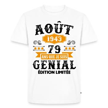 79 Ans Anniversaire Vintage Né(e) en Août 1943 - T-shirt Premium bio Homme - blanc - Devant - Nico (187cm)