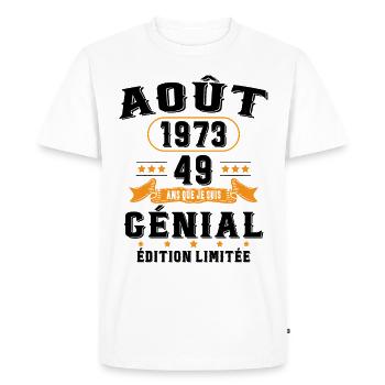 49 Ans Anniversaire Vintage Né(e) en Août 1973 - T-shirt Premium bio Homme - blanc - Devant - Nico (187cm)