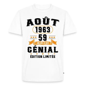 59 Ans Anniversaire Vintage Né(e) en Août 1963 - T-shirt Premium bio Homme - blanc - Devant - Nico (187cm)