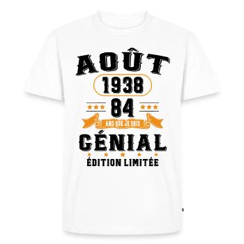 84 Ans Anniversaire Vintage Né(e) en Août 1938 - T-shirt Premium bio Homme - blanc - Devant - Nico (187cm)