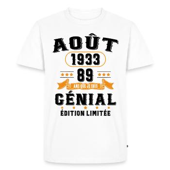 89 Ans Anniversaire Vintage Né(e) en Août 1933 - T-shirt Premium bio Homme - blanc - Devant - Nico (187cm)