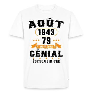 79 Ans Anniversaire Vintage Né(e) en Août 1943 - T-shirt Premium bio Homme - blanc - Devant - Nico (187cm)