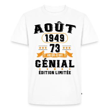 73 Ans Anniversaire Vintage Né(e) en Août 1949 - T-shirt Premium bio Homme - blanc - Devant - Nico (187cm)