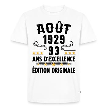 93 Ans Anniversaire Vintage Né(e) en Août 1929 - T-shirt Premium bio Homme - blanc - Devant - Nico (187cm)