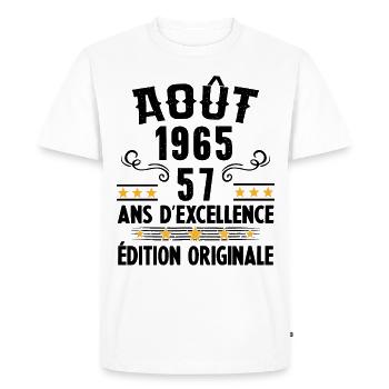 57 Ans Anniversaire Vintage Né(e) en Août 1965 - T-shirt Premium bio Homme - blanc - Devant - Nico (187cm)