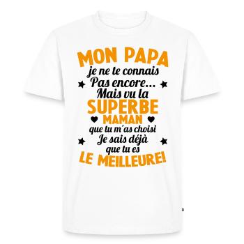Annonce grossesse Cadeau Futur Papa Future Maman - T-shirt Premium bio Homme - blanc - Devant - Nico (187cm)