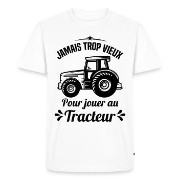Jamais trop vieux pour jouer au tracteur - T-shirt Premium bio Homme - blanc - Devant - Nico (187cm)