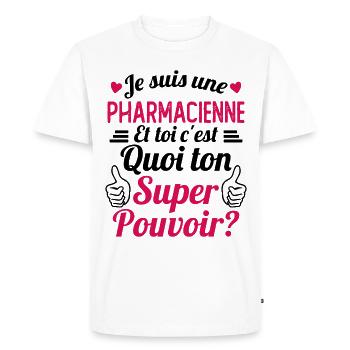 Je suis une pharmacienne c'est mon super pouvoir - T-shirt Premium bio Homme - blanc - Devant - Nico (187cm)