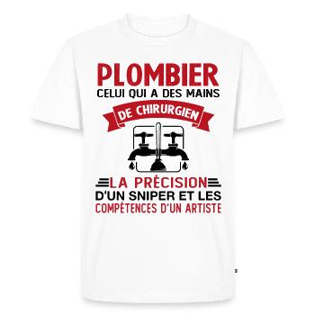 Homme Cadeau drôle plombiers Humour - T-shirt Premium bio Homme - blanc - Devant - Nico (187cm)