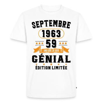 59 Ans Anniversaire Vintage Né(e) Septembre 1963 - T-shirt Premium bio Homme - blanc - Devant - Nico (187cm)