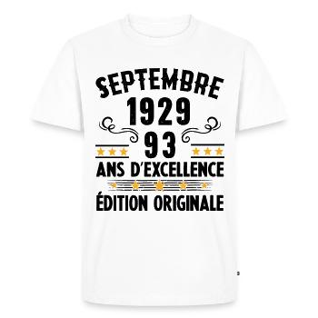 93 Ans Anniversaire Vintage Né(e) Septembre 1929 - T-shirt Premium bio Homme - blanc - Devant - Nico (187cm)