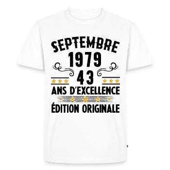 43 Ans Anniversaire Vintage Né(e) Septembre 1979 - T-shirt Premium bio Homme - blanc - Devant - Nico (187cm)